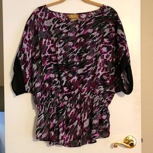 Miss Tina Size Large Black/Plum Blouse